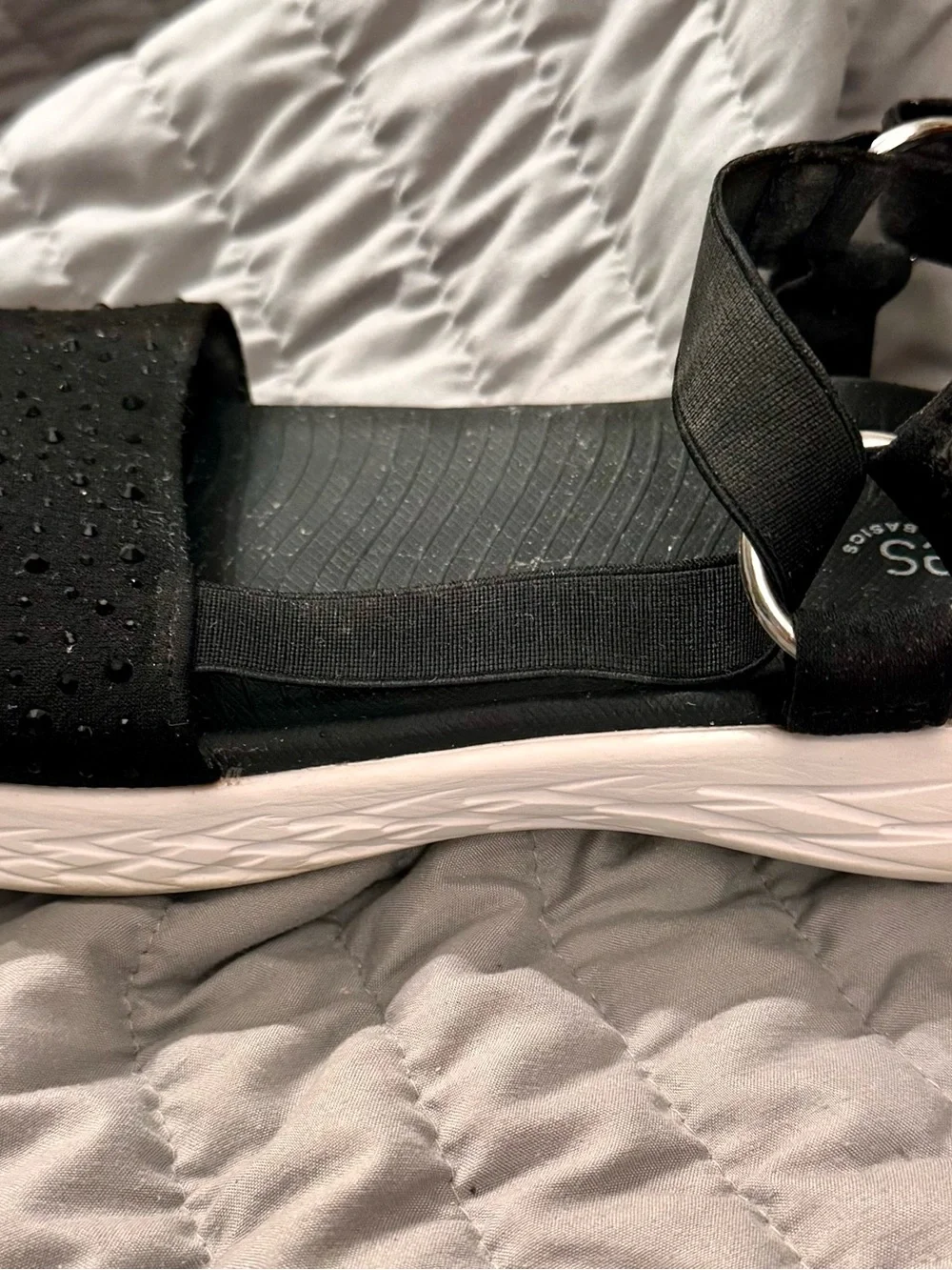 Bzees Black Beaded Sport Sandals with Ankle Strap